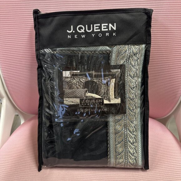 J. Queen New York Cascade Glacier Velvet Euro Sham 26" X 26" Black Blue Gold - Picture 3 of 9